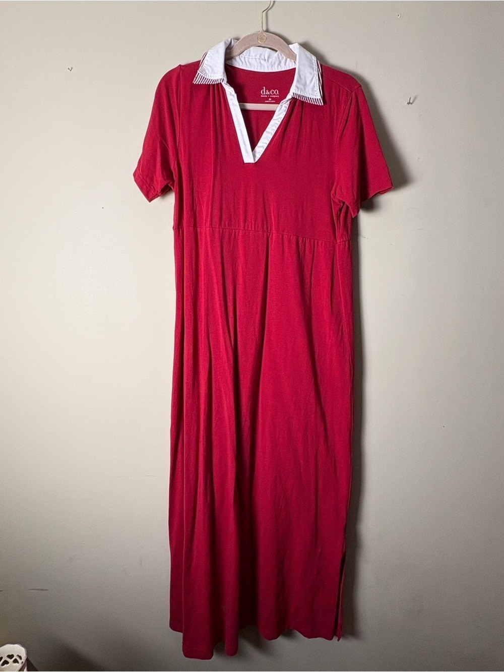 Denim & Co. Red Maxi Dress with White Collar Trim